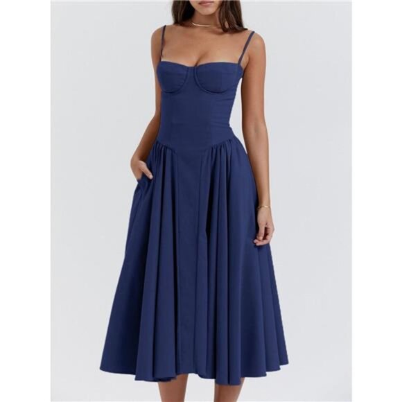 Sweetheart Neck Ruched Midi Dress - Picture 1 of 7